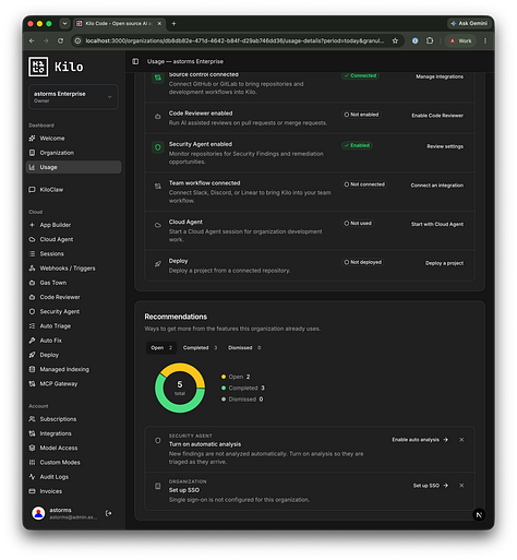Feature adoption in the usage tab