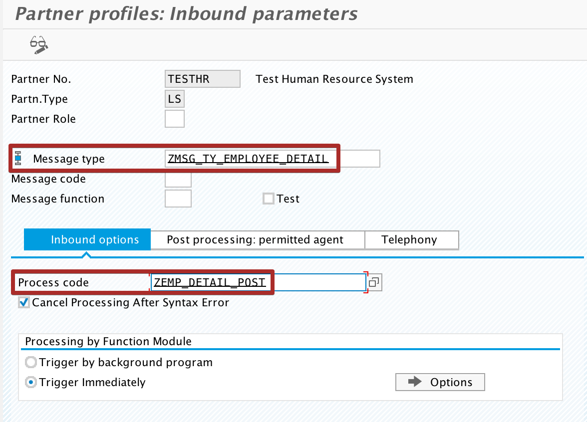 Configure Message type, Process Code and Processing Type for Inbound Parameter Configure Message type, Process Code and Processing Type for Inbound Parameter