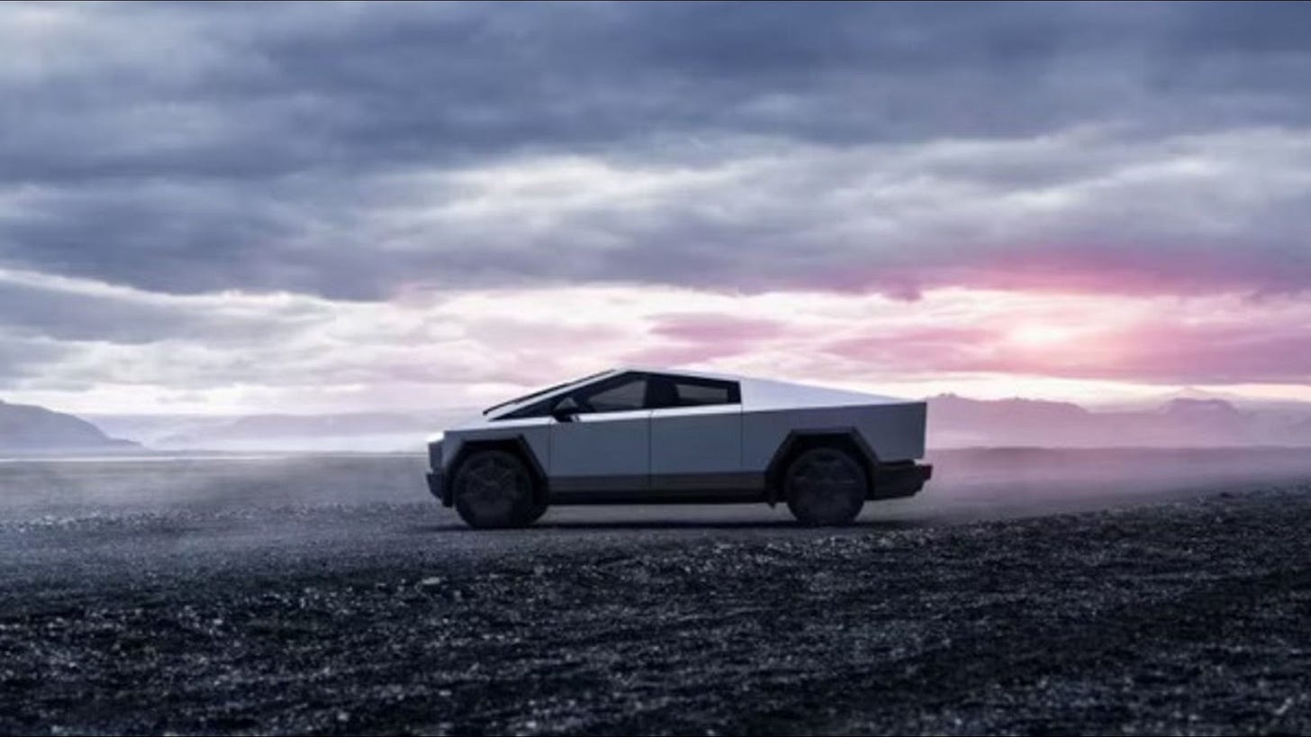 The Tesla Cybertruck outdoors.