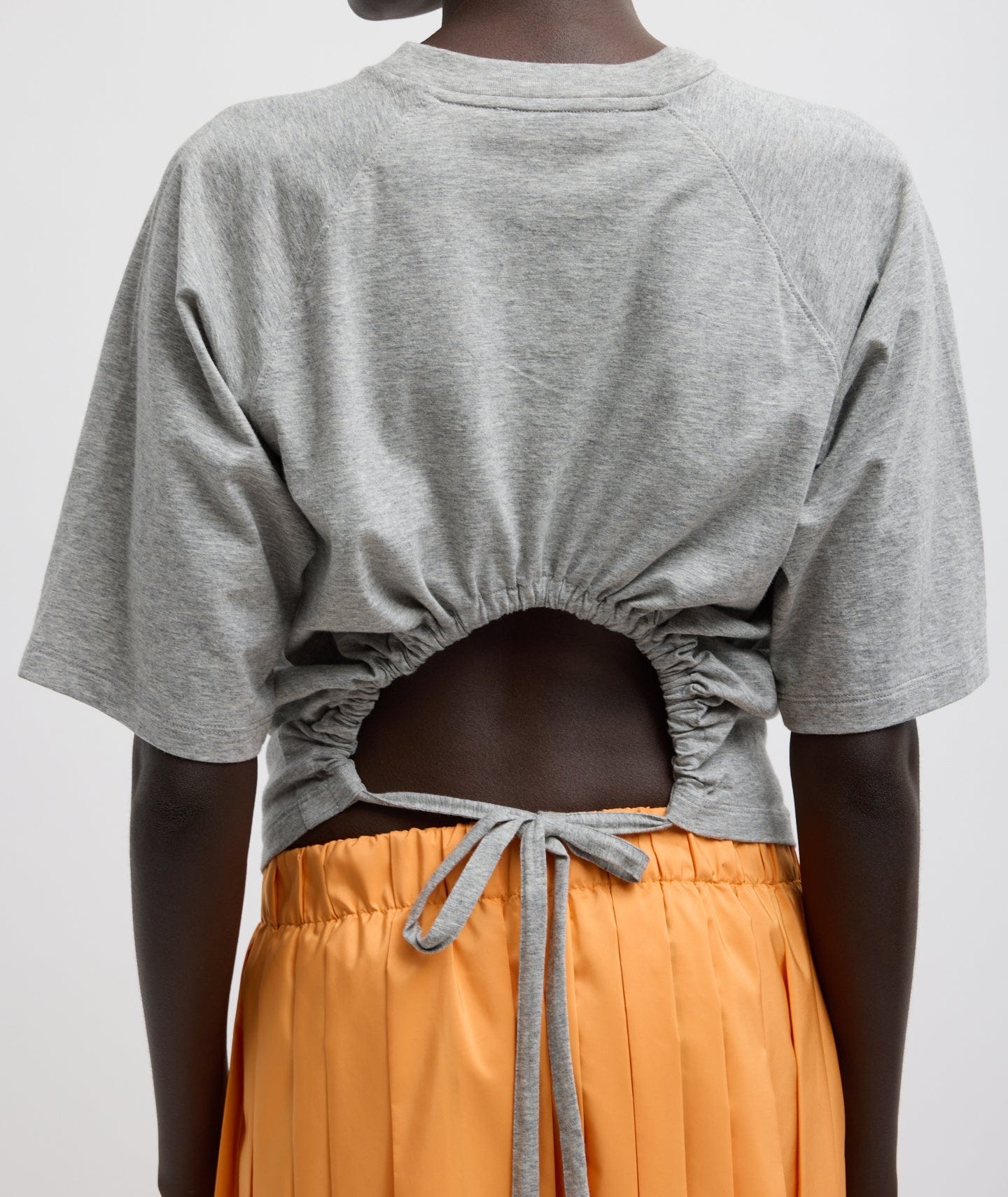 Heather Grey Short Sleeve Shirred Back T-Shirt - back view on model