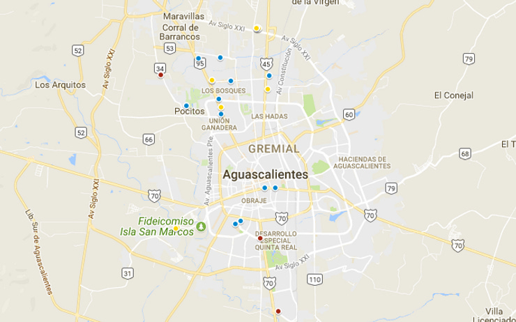 Mapa de edificios en Aguascalientes