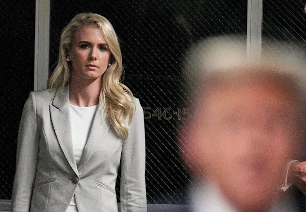 A former host at right-wing news network One America News, Harp has since risen through the ranks to become Trump's favorite personal assistant. / Curtis Means / via REUTERS