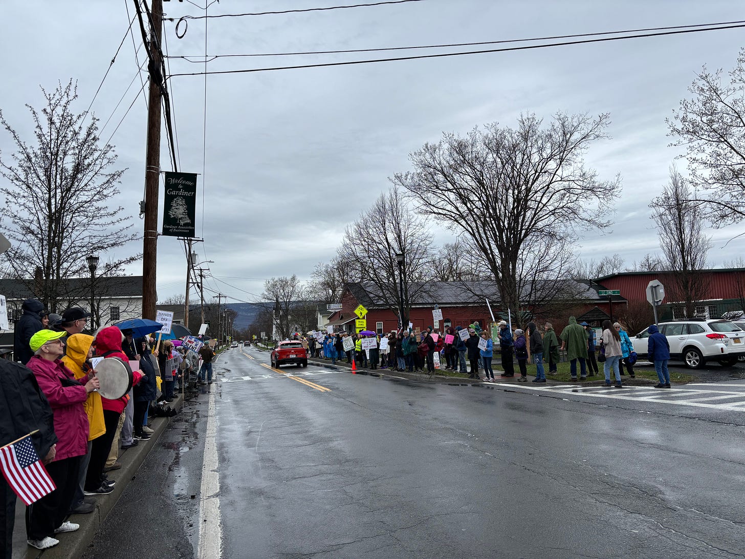 Hands Off! demonstration on a rainy day in Gardiner, NY.
