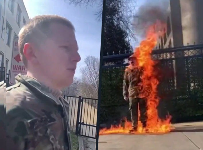 Ignoring Immolators Lulls the Society to Sleep: Aaron Bushnell at the Israeli Embassy: "FREE PALESTINE!" 