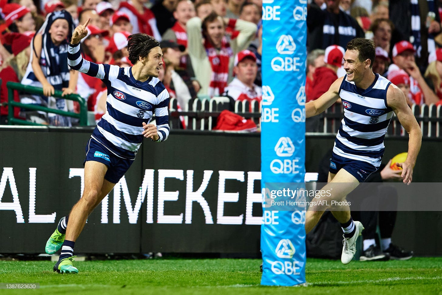 Brad Close of the Cats celebrates kicking a goal during the round two... News Photo - Getty Images Brad Close of the Cats celebrates kicking a goal during the round two... News Photo - Getty Images