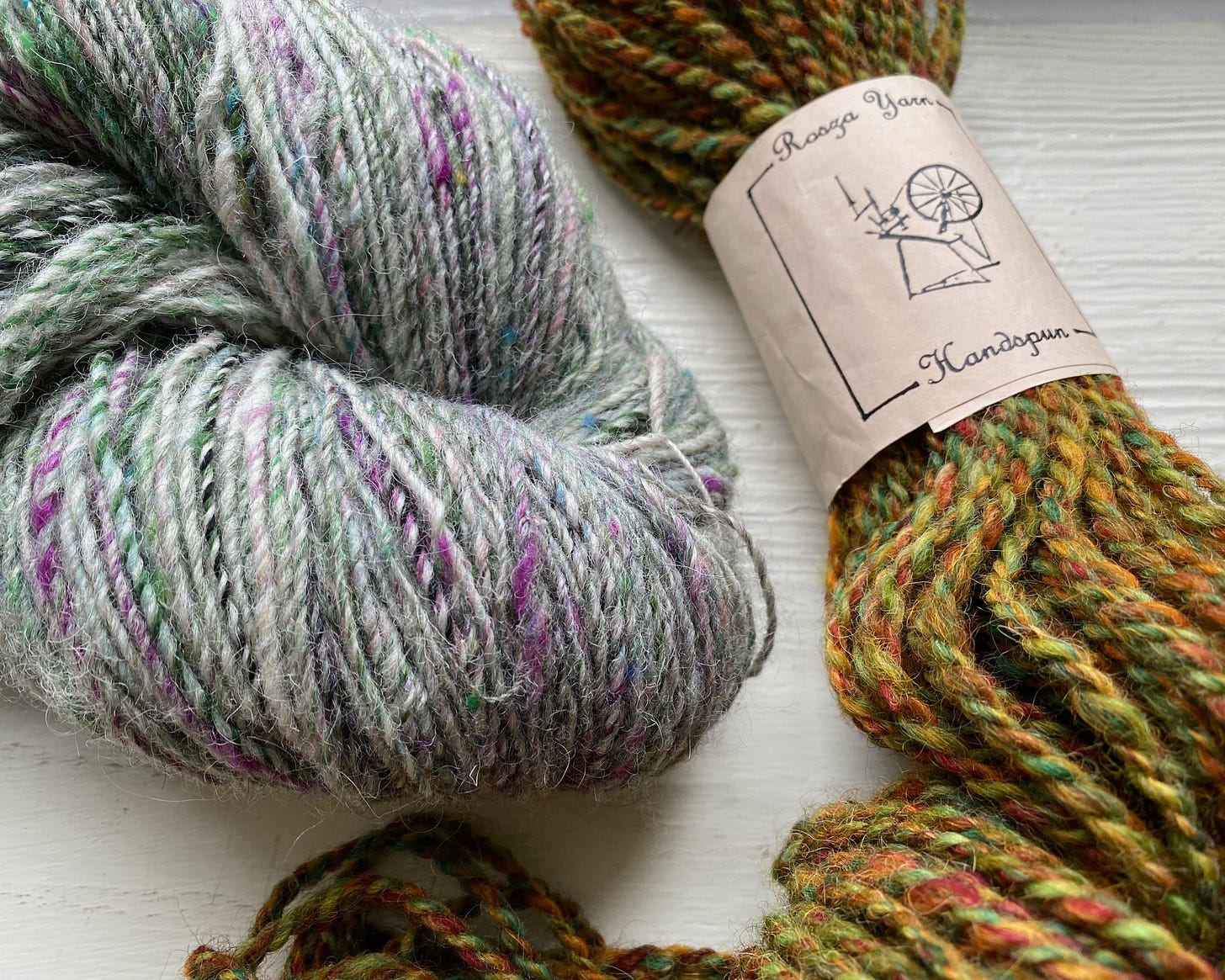 Two skeins of hand-spun yarn Two skeins of hand-spun yarn