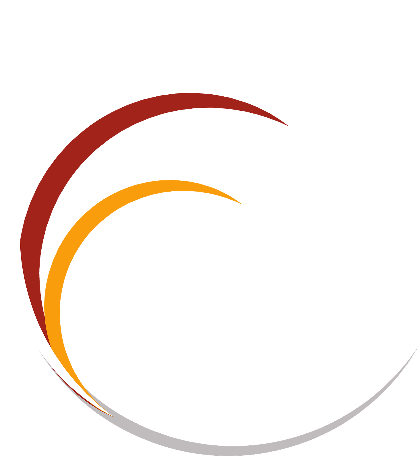 the CIP logo, a white crescent around a red crescent around a yellow one