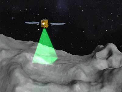 Renders of Tianwen-2 surveying an asteroid an flying past Earth.