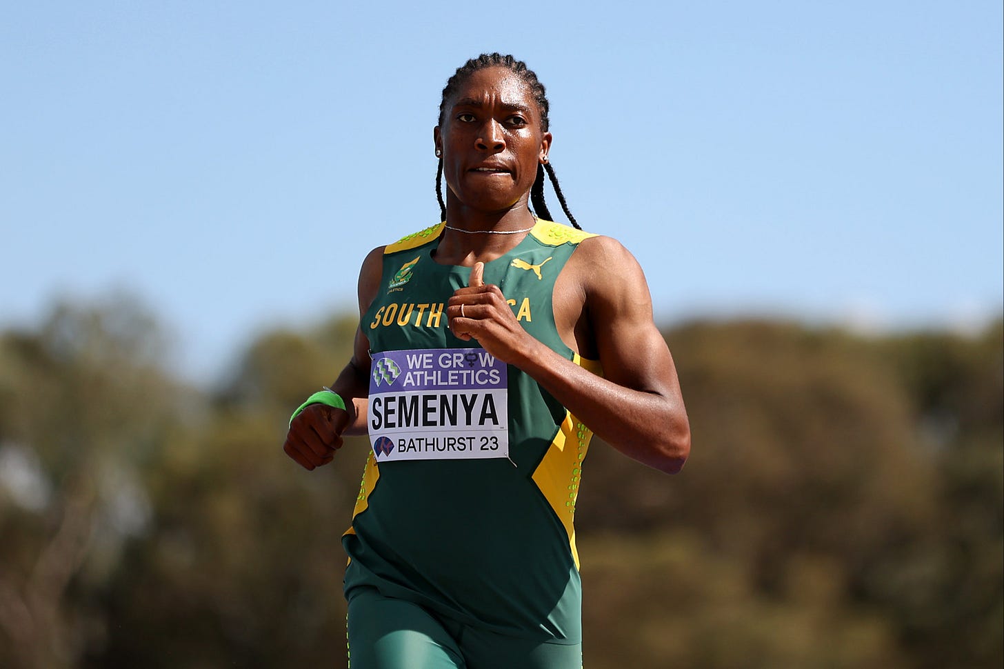 BATHURST, AUSTRALIA - FEBRUARY 18: Caster Semenya of Team South Africa competes in the Mixed Relay race during the 2023 World Cross Country Championships at Mount Panorama on February 18, 2023 in Bathurst, Australia. (Photo by Cameron Spencer/Getty Images for World Athletics ) BATHURST, AUSTRALIA - FEBRUARY 18: Caster Semenya of Team South Africa competes in the Mixed Relay race during the 2023 World Cross Country Championships at Mount Panorama on February 18, 2023 in Bathurst, Australia. (Photo by Cameron Spencer/Getty Images for World Athletics )