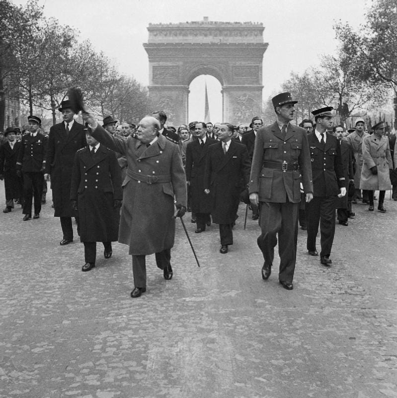 Champs Élysées: Liberation parade (statue of De Gaulle)