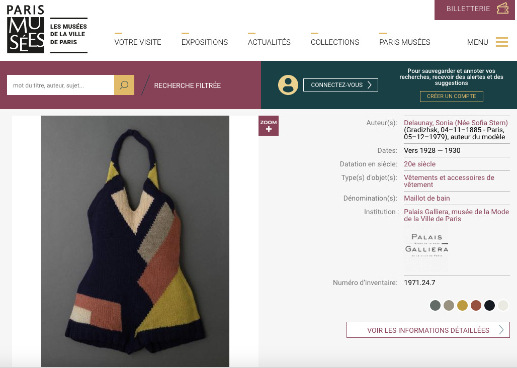 Maillot de bain, création de l'artiste franco-ukrainienne Sonia Delaunay, années 1920