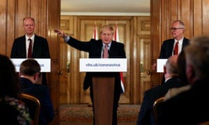 The government’s chief scientific adviser, Sir Patrick Vallance, right, joins Boris Johnson and Prof Chris Whitty, the chief medical officer, to announce further coronavirus measures. The government’s chief scientific adviser, Sir Patrick Vallance, right, joins Boris Johnson and Prof Chris Whitty, the chief medical officer, to announce further coronavirus measures.