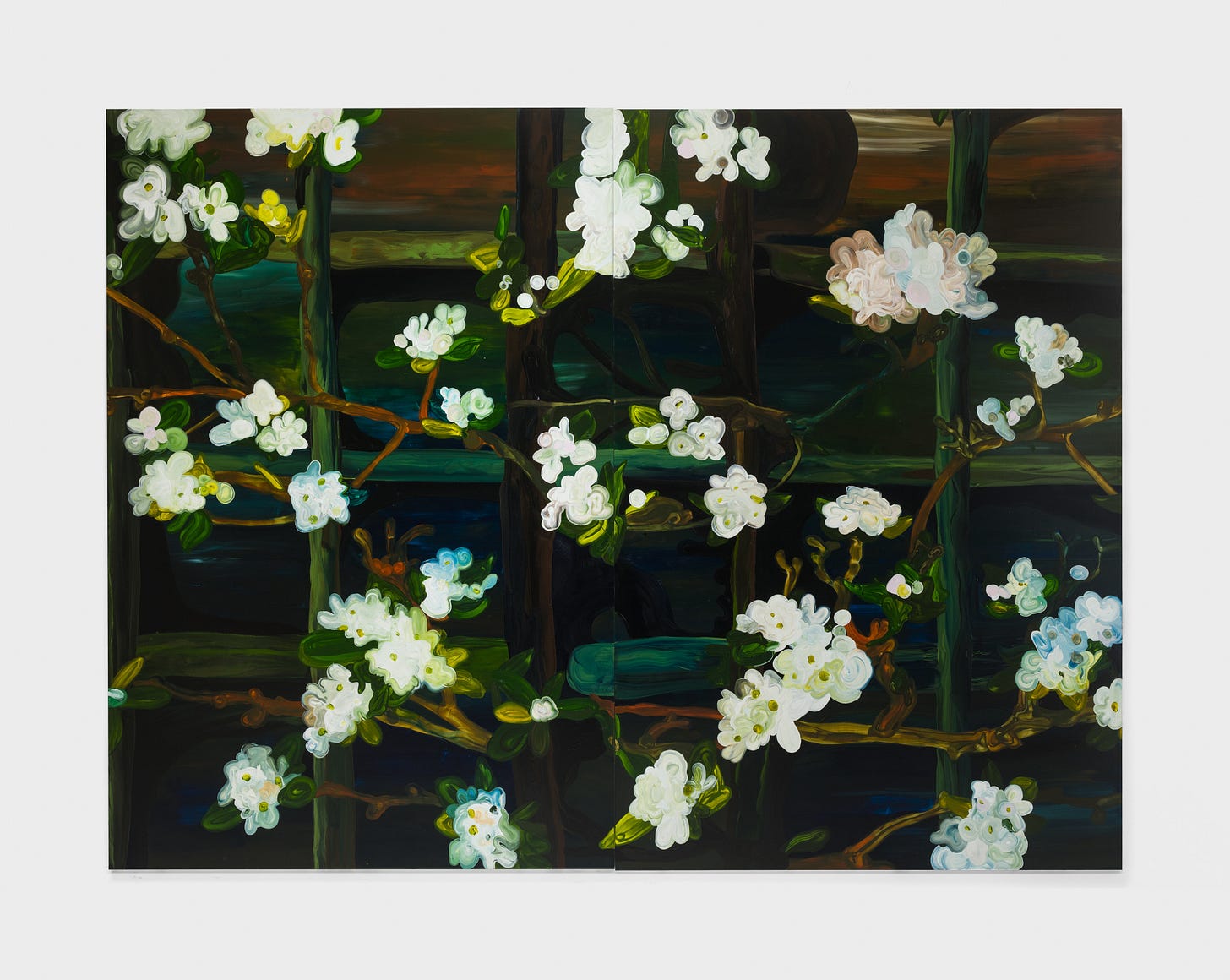 Clare Woods, "The Long Arm", 2023, oil on aluminum, 118 1/8 x 157 1/2 in (300 x 400 cm) Clare Woods, "The Long Arm", 2023, oil on aluminum, 118 1/8 x 157 1/2 in (300 x 400 cm)