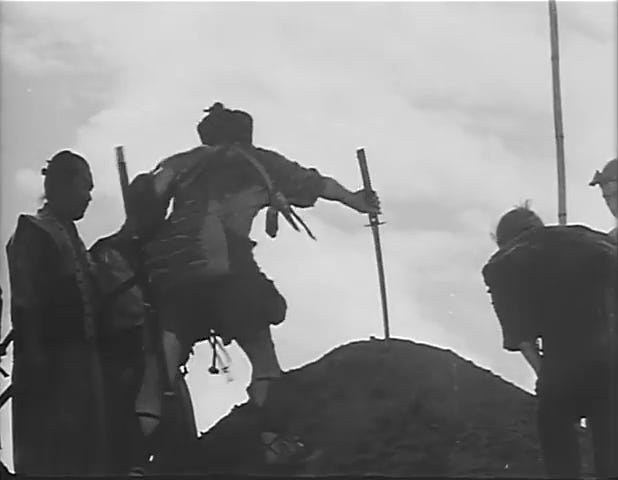 A group of samurai bids farewell to the fallen.