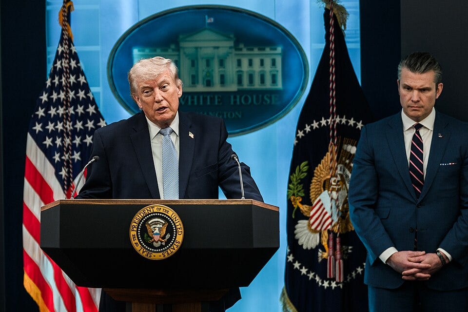 File:President Donald Trump updates members of the media on the rescue of missing U.S. airmen in Iran (P20260406DT-3242).jpg