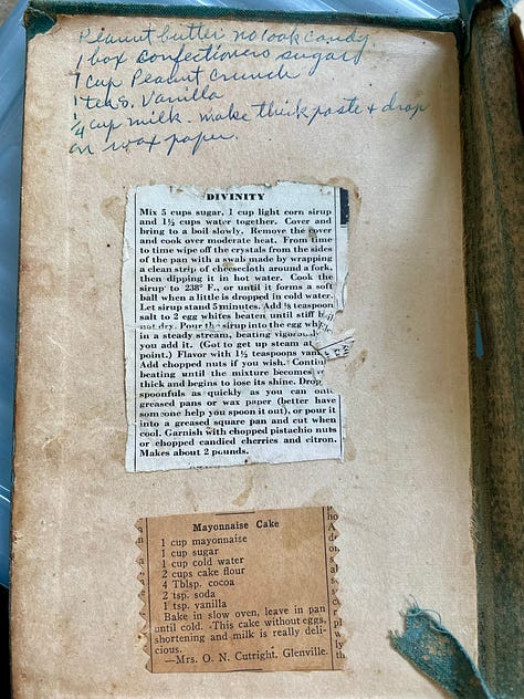 Images of an old cookbook and and handwritten recipes