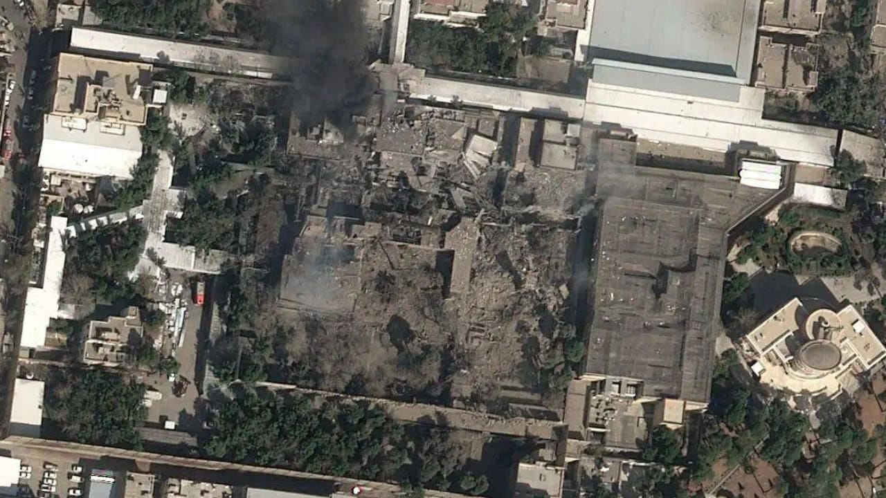 Satellite imagery from an alleged Israeli strike on the bunker where Iranian Supreme Leader Ali Khamenei is being guarded. Satellite imagery from an alleged Israeli strike on the bunker where Iranian Supreme Leader Ali Khamenei is being guarded.