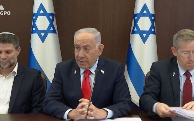 Prime Minister Benjamin Netanyahu speaks at a cabinet meeting on November 2, 2025 (Screencapture/GPO)