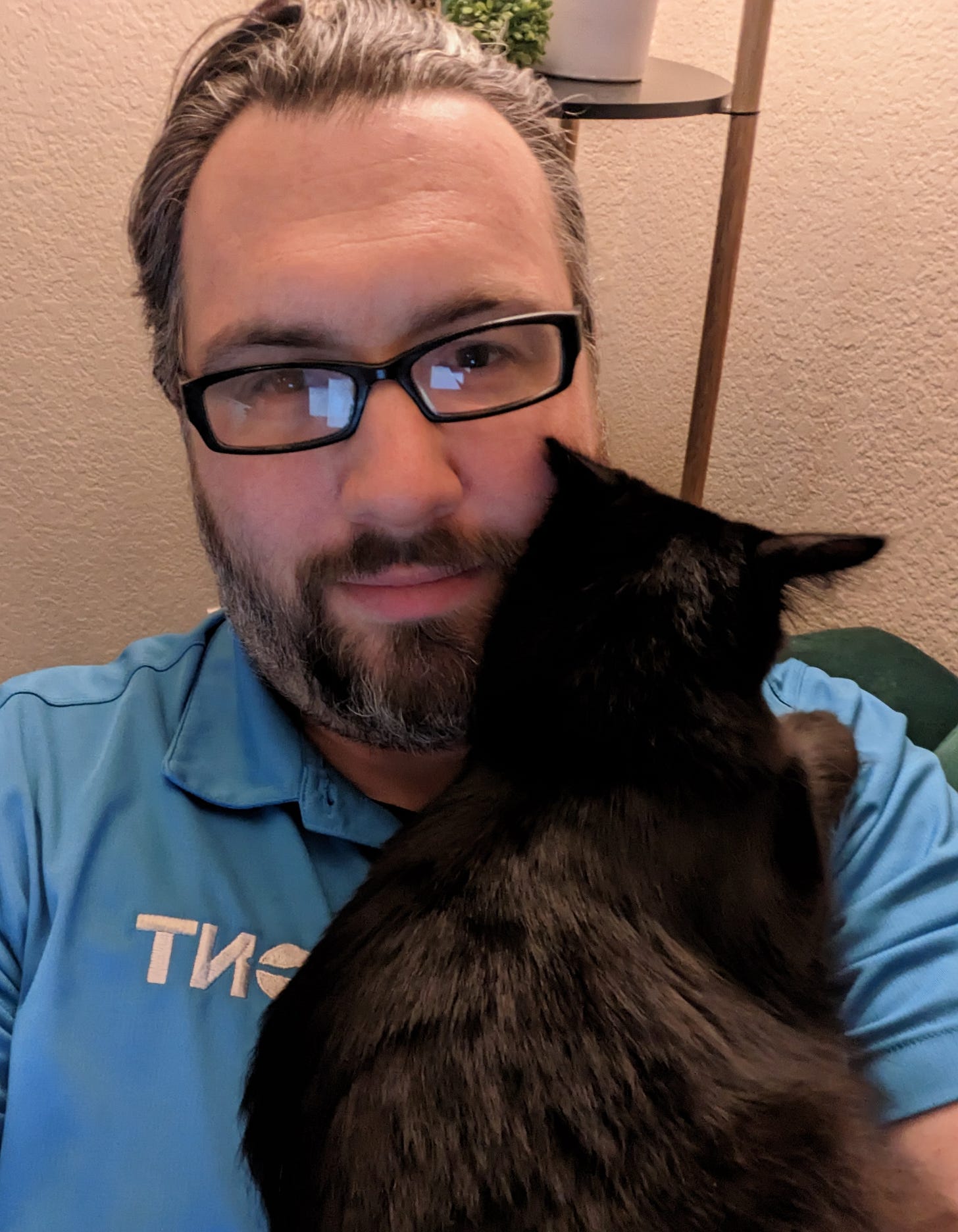 My black cat Chianti cuddling on me as we lay on the couch. My black cat Chianti cuddling on me as we lay on the couch.