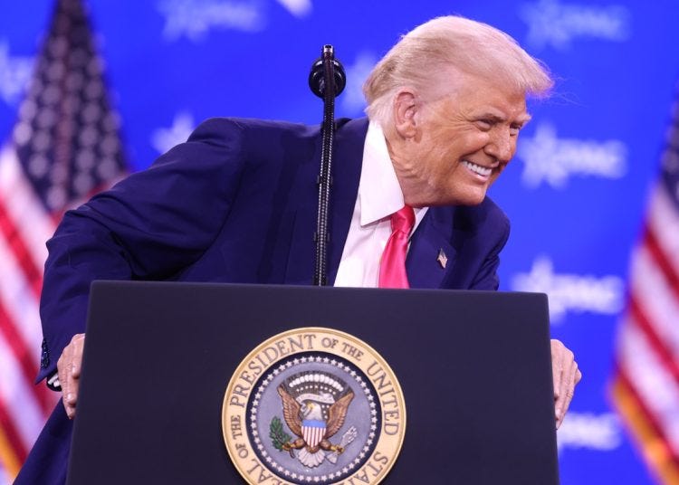 Donald Trump speaking at the 2025 Conservative Political Action Conference