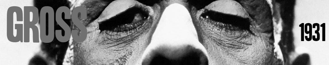 Banner promoting Steve Bowbrick's substack newsletter GROSS. The eyes of Frankenstein's monster film the frame. The word 'GROSS' and '1931' are overlaid
