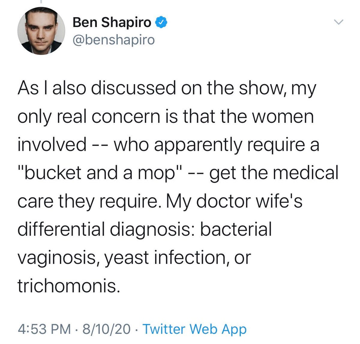 Ben Shapiro self-owning himself by admitting he doesn't get his wife wet is  excellent content.