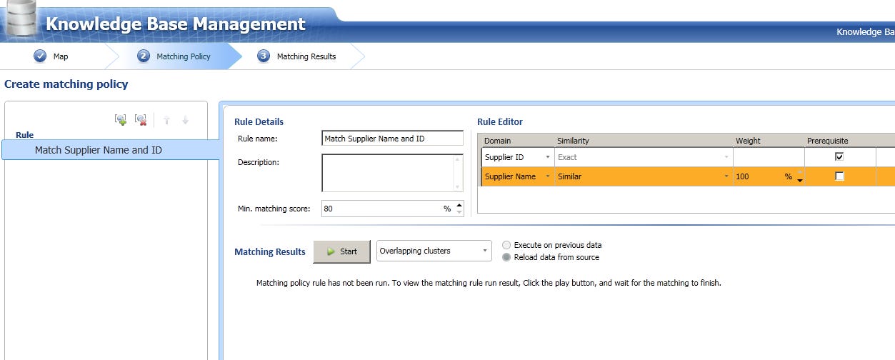 6 supplier ID and name two domains in matching rule data quality services