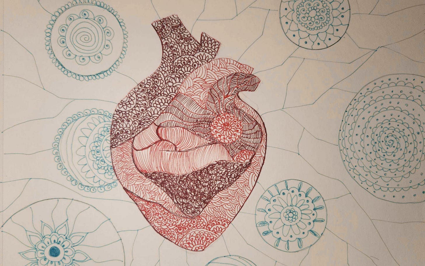 Drawing of a heart with intricate designs Drawing of a heart with intricate designs