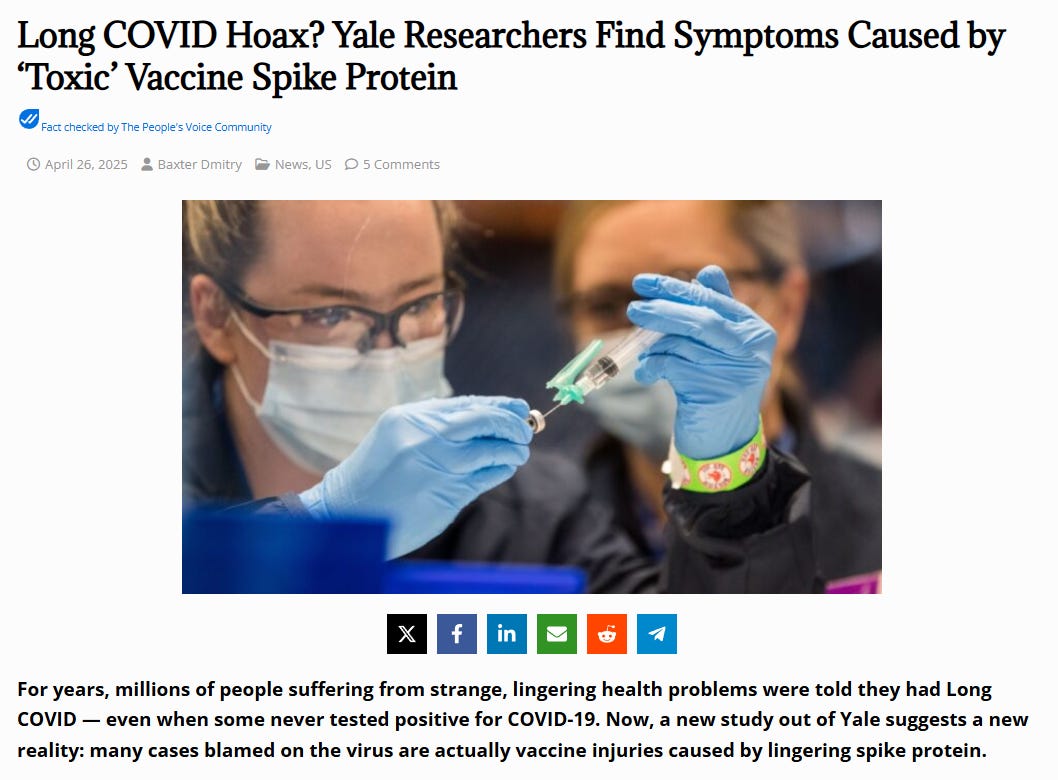 NEWS: Long COVID Hoax? Yale Researchers Find Symptoms Caused by ‘Toxic’ Vaccine Spike Protein