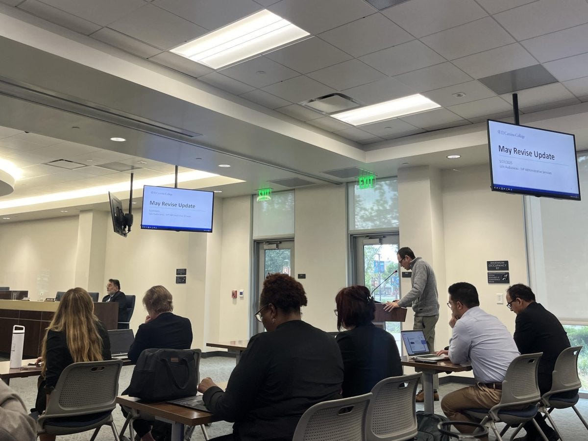 Loic Audessau, interim vice president of Administrative Services, presents an update on the Governor of California's May Revise on Tuesday, May 27. (Kaitlyn Gochez | The Union) Loic Audessau, interim vice president of Administrative Services, presents an update on the Governor of California's May Revise on Tuesday, May 27. (Kaitlyn Gochez | The Union)