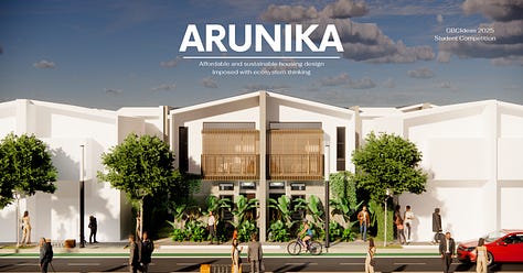 Diagrams and information containing : Basic concept, pre-design, green building solutions, and technical drawings.