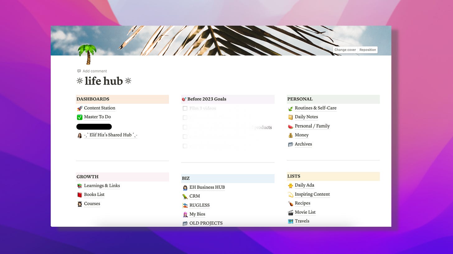 System of documentation in Notion - snapshot of a personal dashboard System of documentation in Notion - snapshot of a personal dashboard