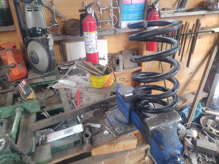 Spring steel before and after cutting, respectively.