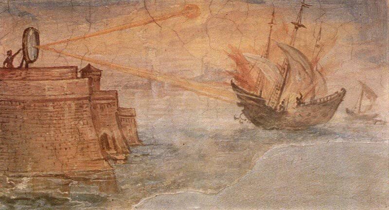 Ancient lore claims Archimedes invented a 'death ray' using mirrors to ignite ships. The precise technique for this legendary weapon was lost with him, leaving only speculation and myth. Ancient lore claims Archimedes invented a 'death ray' using mirrors to ignite ships. The precise technique for this legendary weapon was lost with him, leaving only speculation and myth.