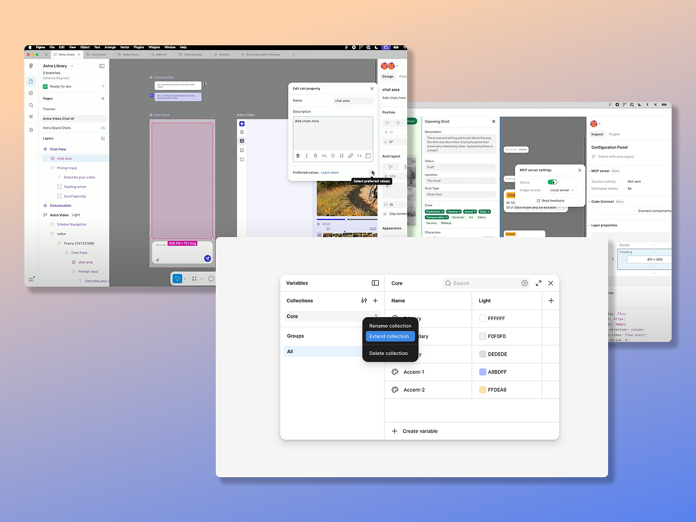 Figma features shown with component slots, Figma MCP, and extended collections Figma features shown with component slots, Figma MCP, and extended collections