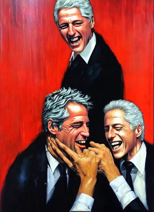 jeffrey epstein and bill clinton drunk, laughing, | Stable Diffusion