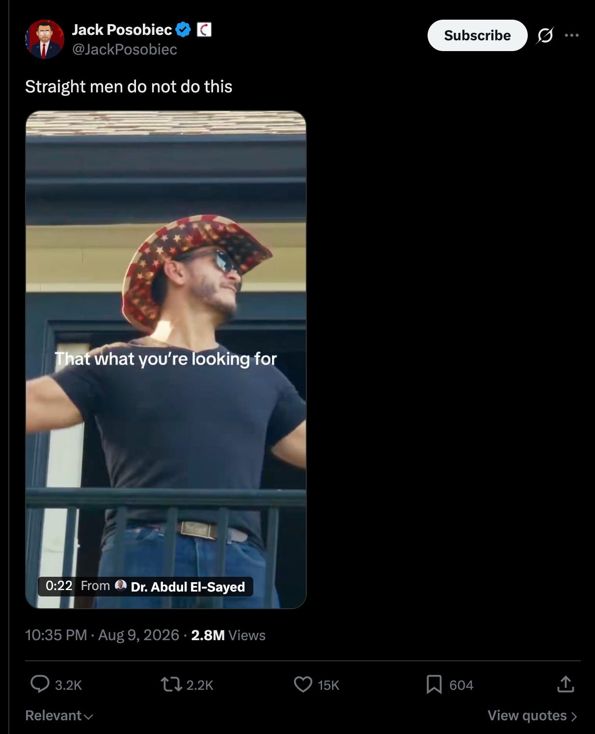 Jack Posobiec: “Straight men do not do this” (reacting to video of El-Sayed dancing to Taylor Swift)