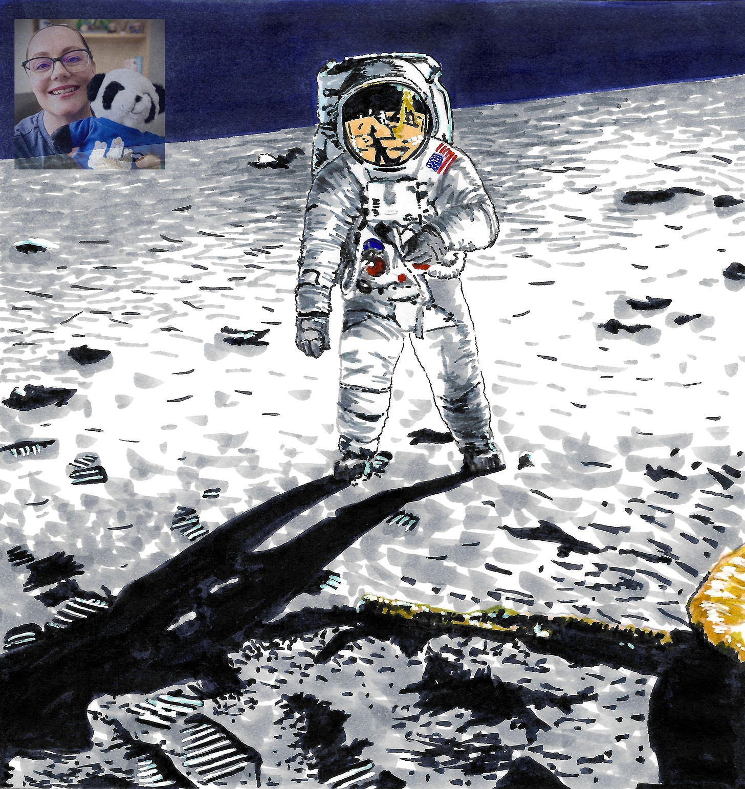 marker pen art of an astronaut on the moon