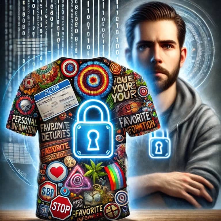 AI image of personal information on clothes