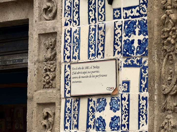 Avenida Francisco I. Madero, statue of the namesake, throngs of pedestrians, blue tiles