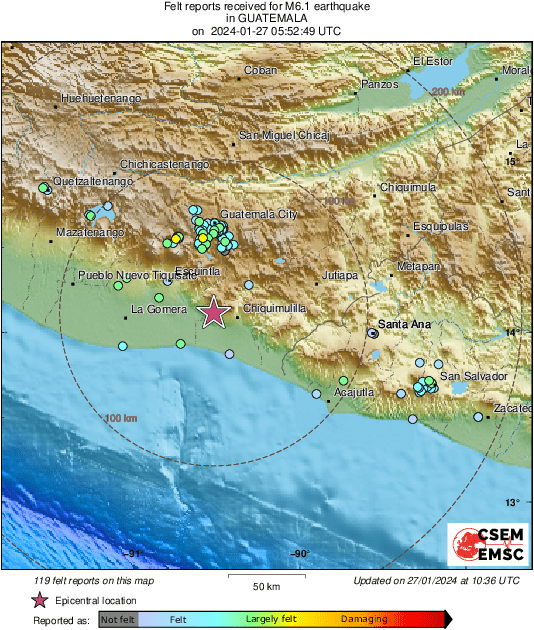 M6.1 in sinking slab shakes Guatemala