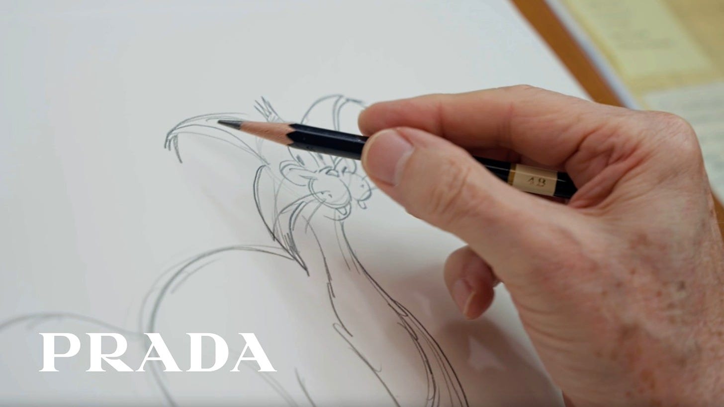 A pencil sketch from Prada's Drawing Prada: Animated by Hand campaign film. Image: Prada