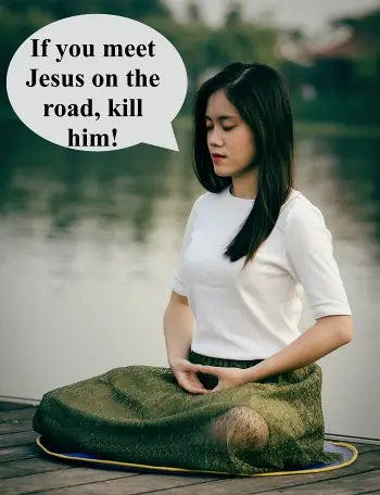 Violent Buddhist meditating on the destruction of Jesus