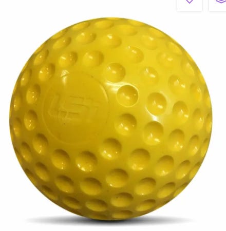 It looks like a harmless wiffle ball, and it's dimpled like a golf ball, but it hurts!