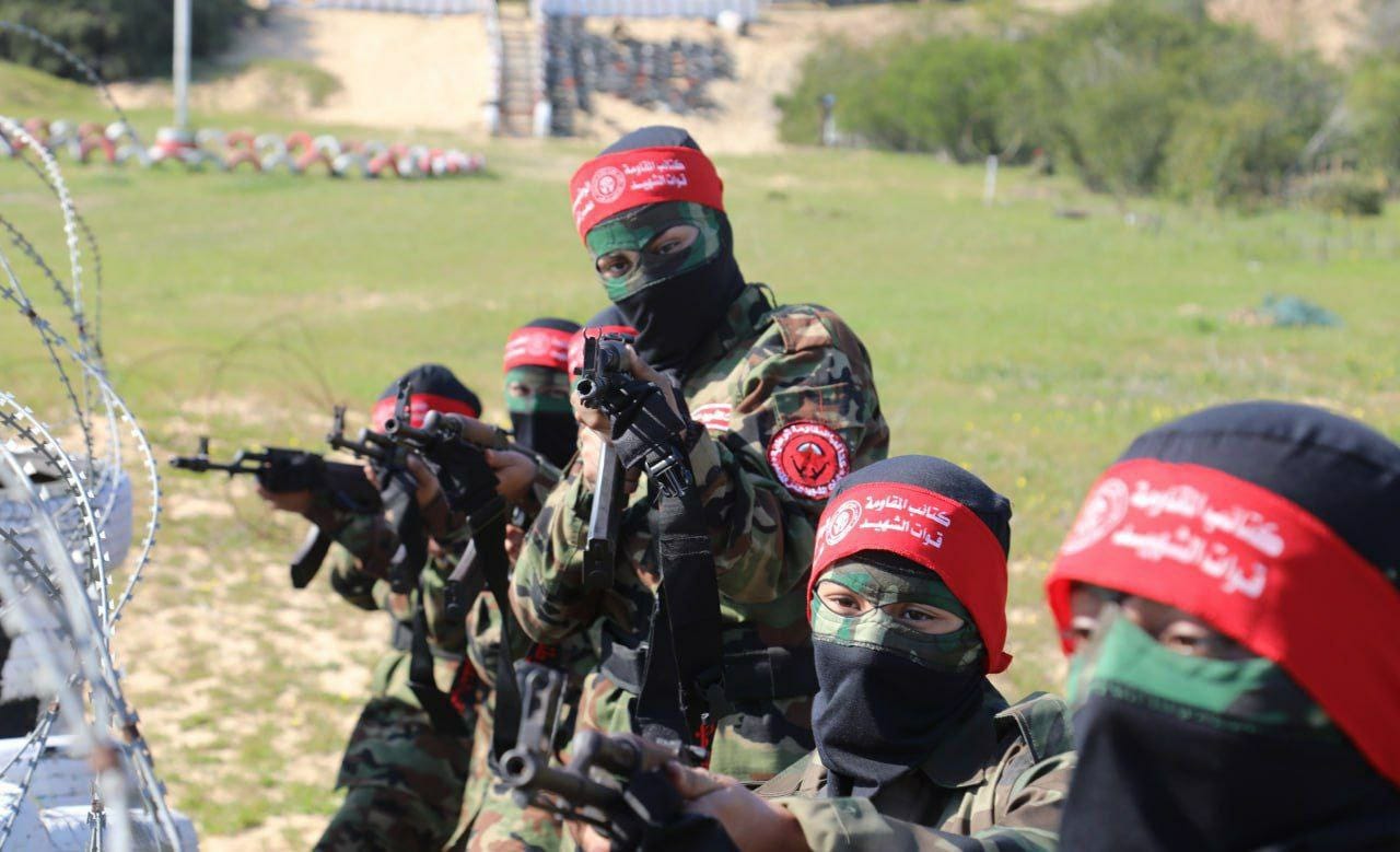Female fighters of Abu Ali Mustapha Brigades (PFLP) undergoing military training, 2023. 