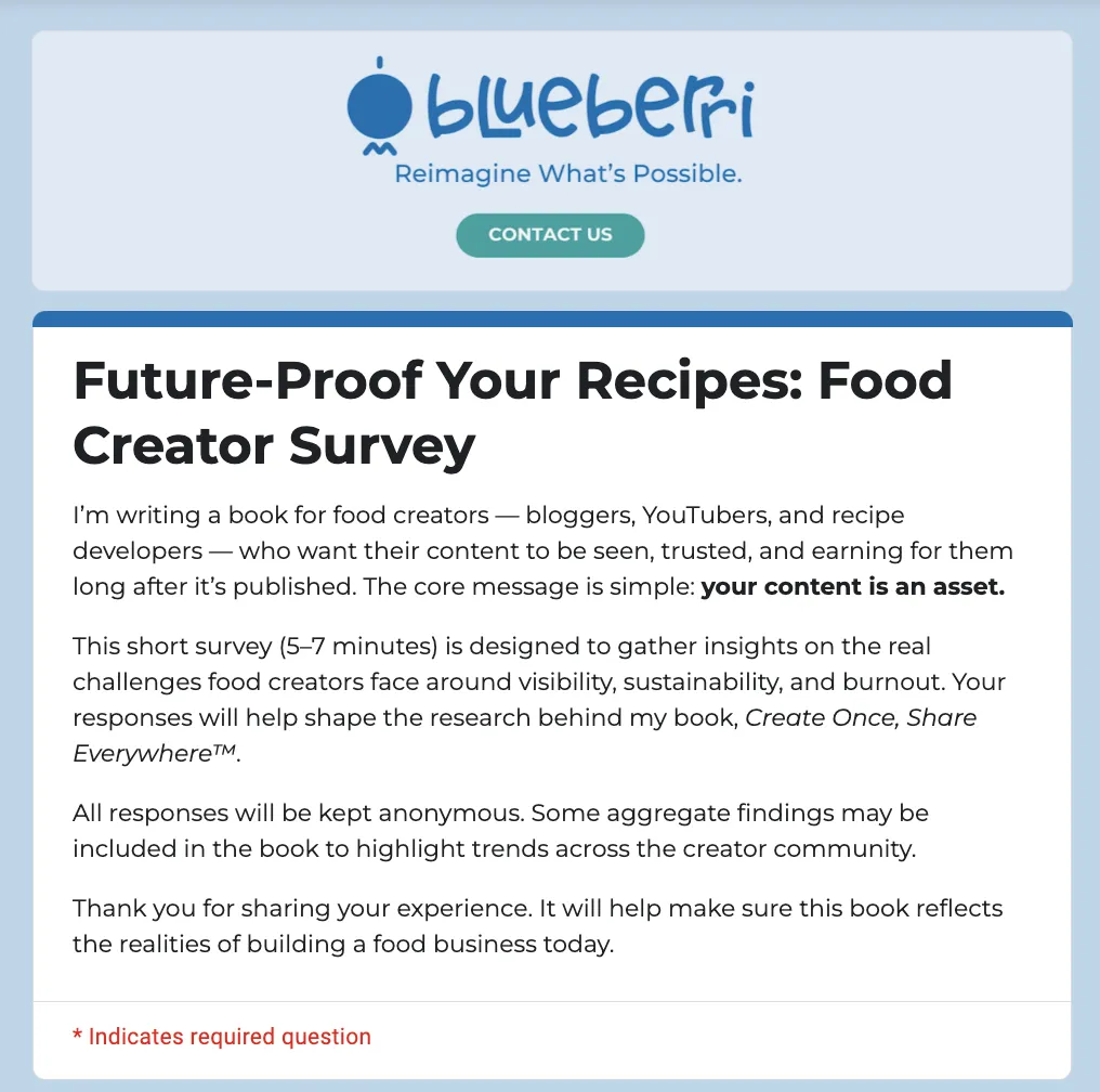 Screenshot of the Future-Proof Your Recipes survey