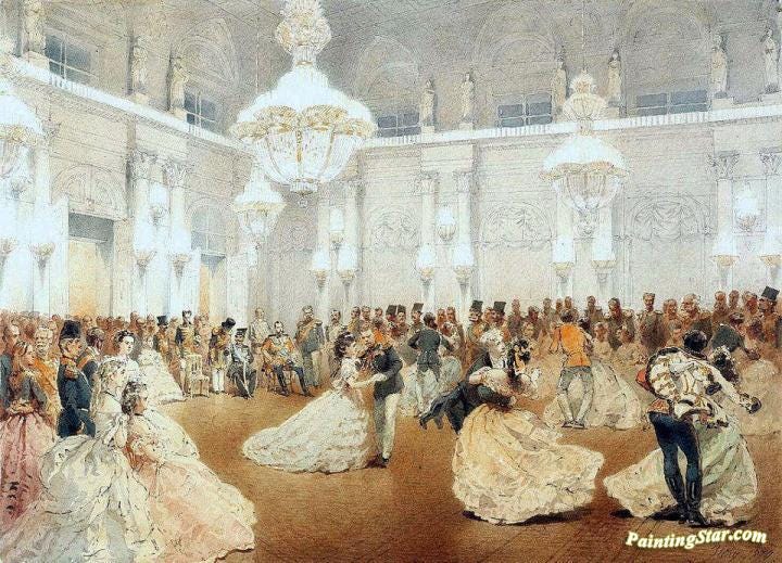 Ball In The Winter Palace During The Official Visit Of Nasir Al-din Shah,  Art Painting by Mihaly Zichy