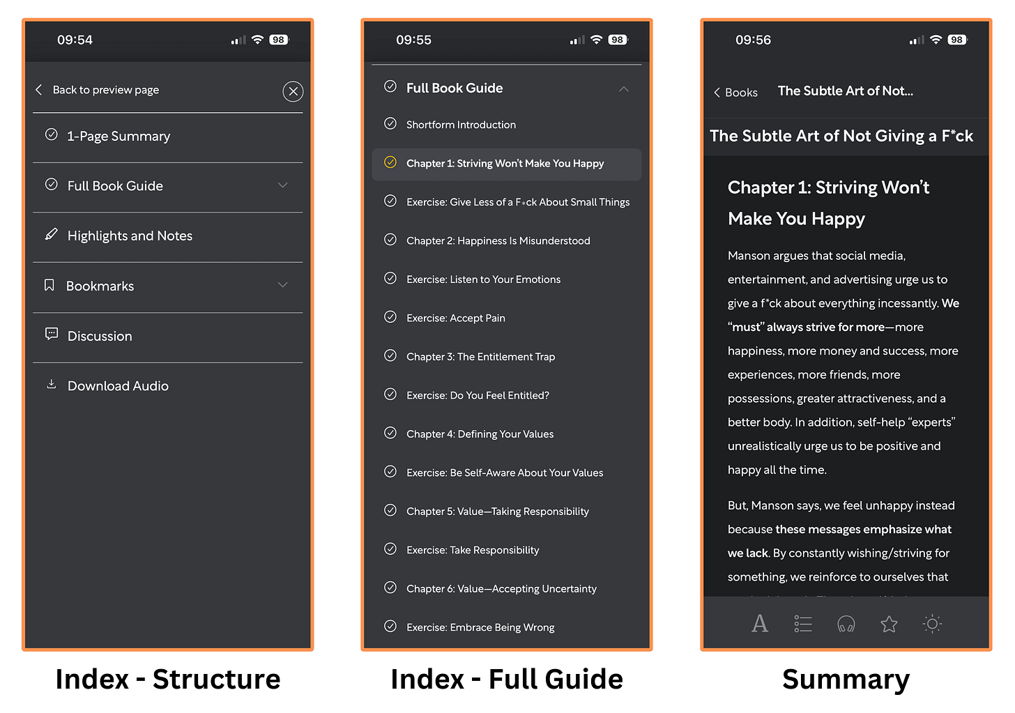 Shortform summary (mobile app + dark mode)