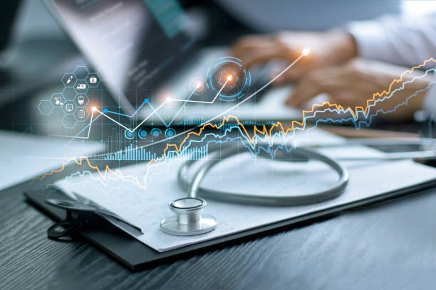 Healthcare business graph data and growth, Stethoscope with doctor's health report clipboard on table, Medical examination and doctor analyzing medical report on laptop screen. Healthcare business graph data and growth, Stethoscope with doctor's health report clipboard on table, Medical examination and doctor analyzing medical report on laptop screen. drug marketing stock pictures, royalty-free photos & images