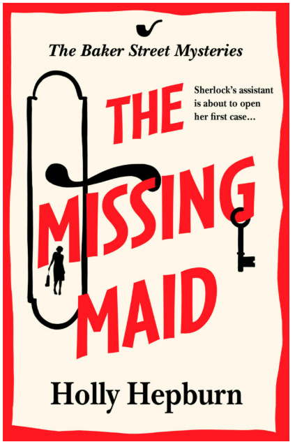 Book cover of The Missing Maid by Holly Hepburn, image shows a door handle with a maid in silhouette